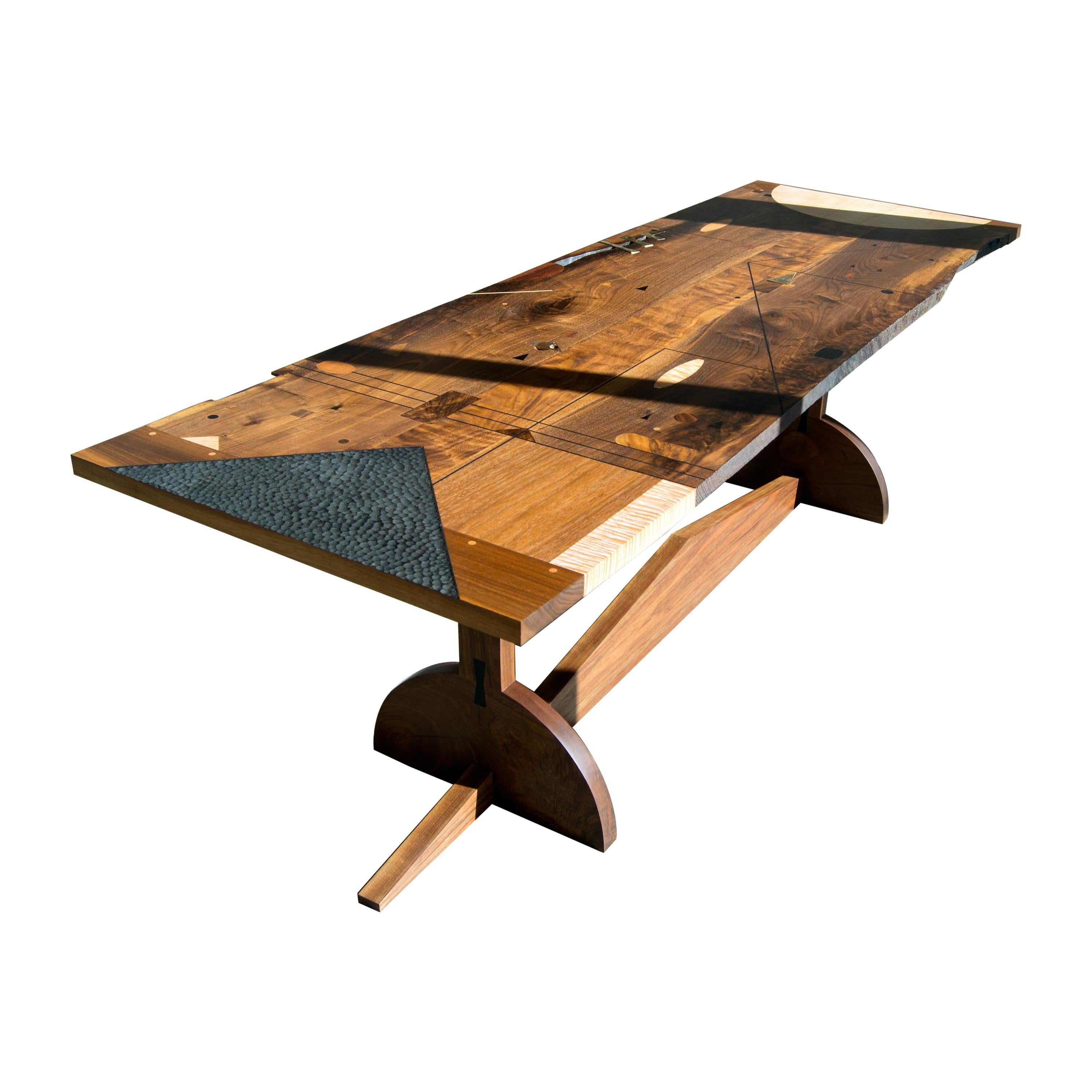 Exotic Wood Inlay and Chrome Grand Desk/Table For Sale at 1stdibs