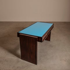 Desk with Painted Glass Top, Joaquim Tenreiro for Bloch Editors, Mid-Century