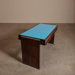 Desk with Painted Glass Top, Joaquim Tenreiro for Bloch Editors, Mid-Century