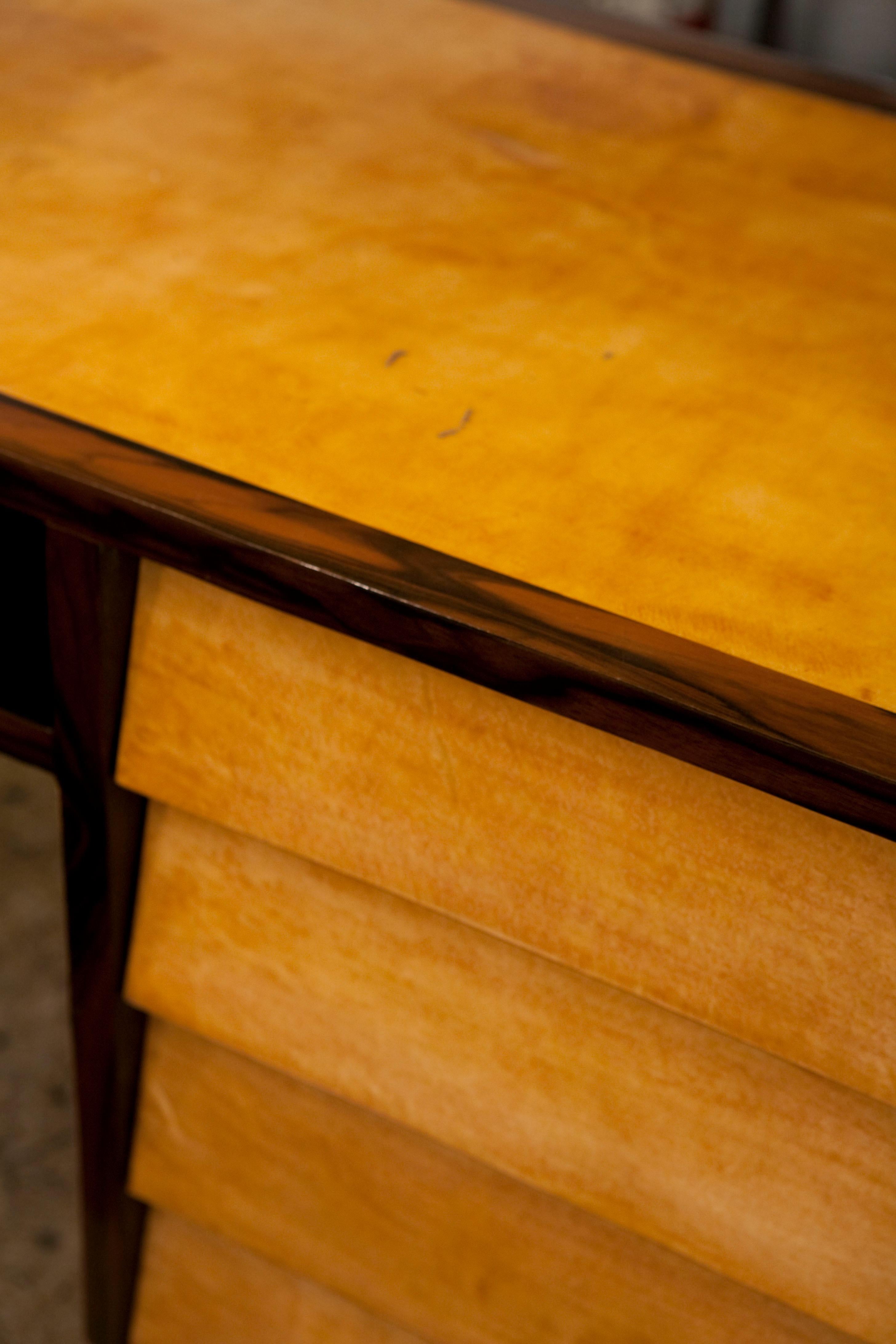 Space Age Desk from the 1960s in Leather 'Parchament' and Ebony Wood, Italian For Sale