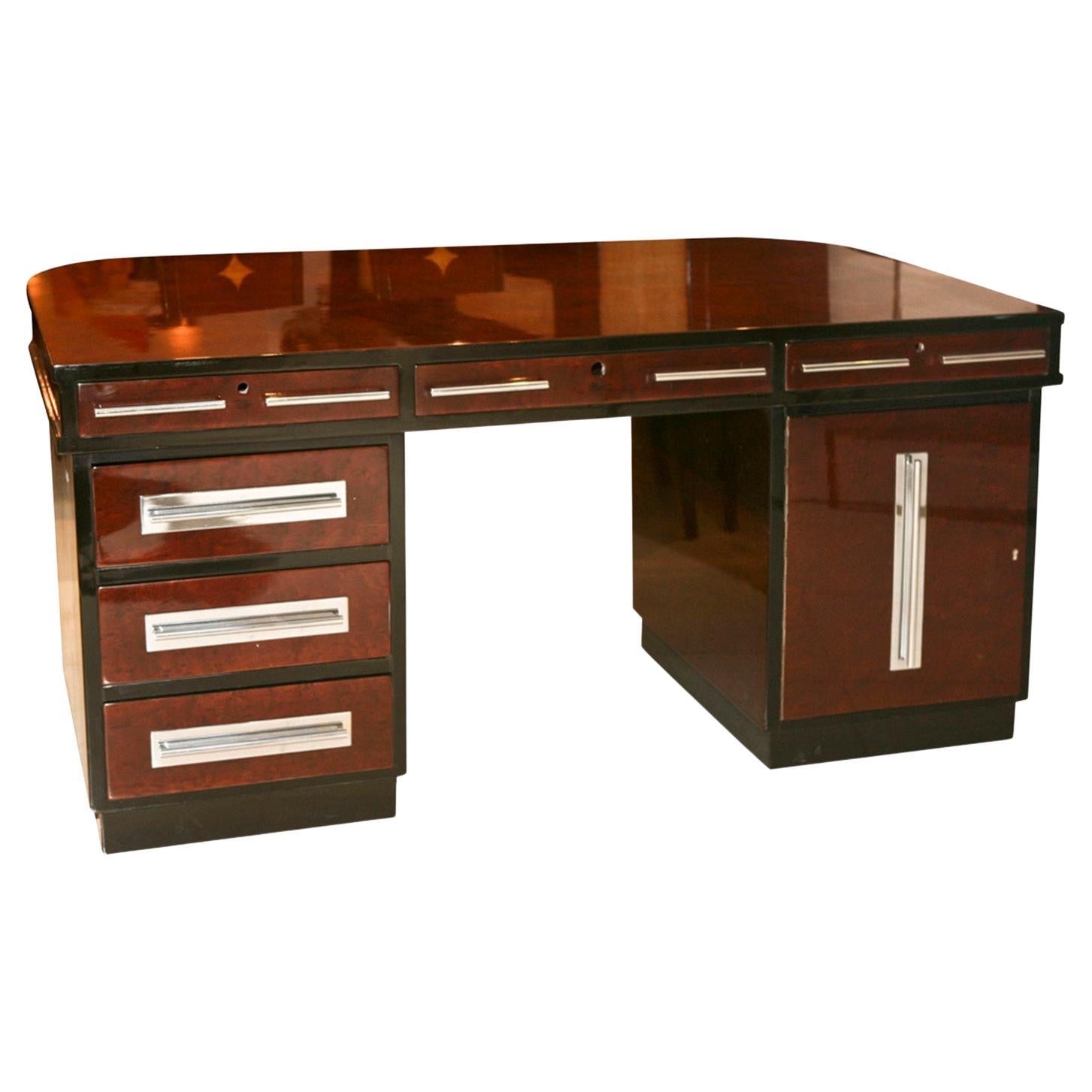 Desk with Shelves, Wood and Chrome from France 1920 "Free Shipping in Florida"