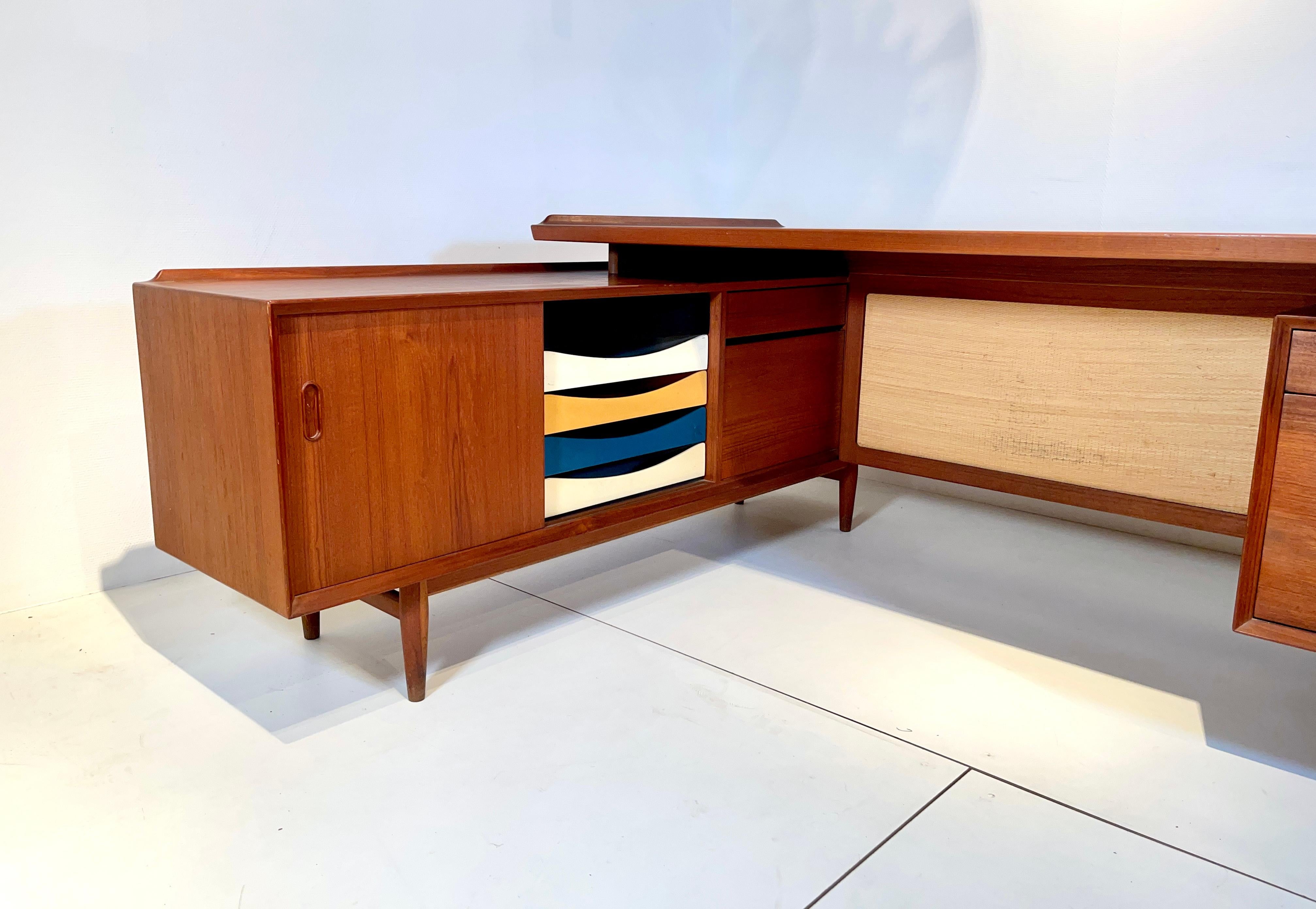 Mid-Century Modern Desk with Sideboard Teak by Arne Vodder