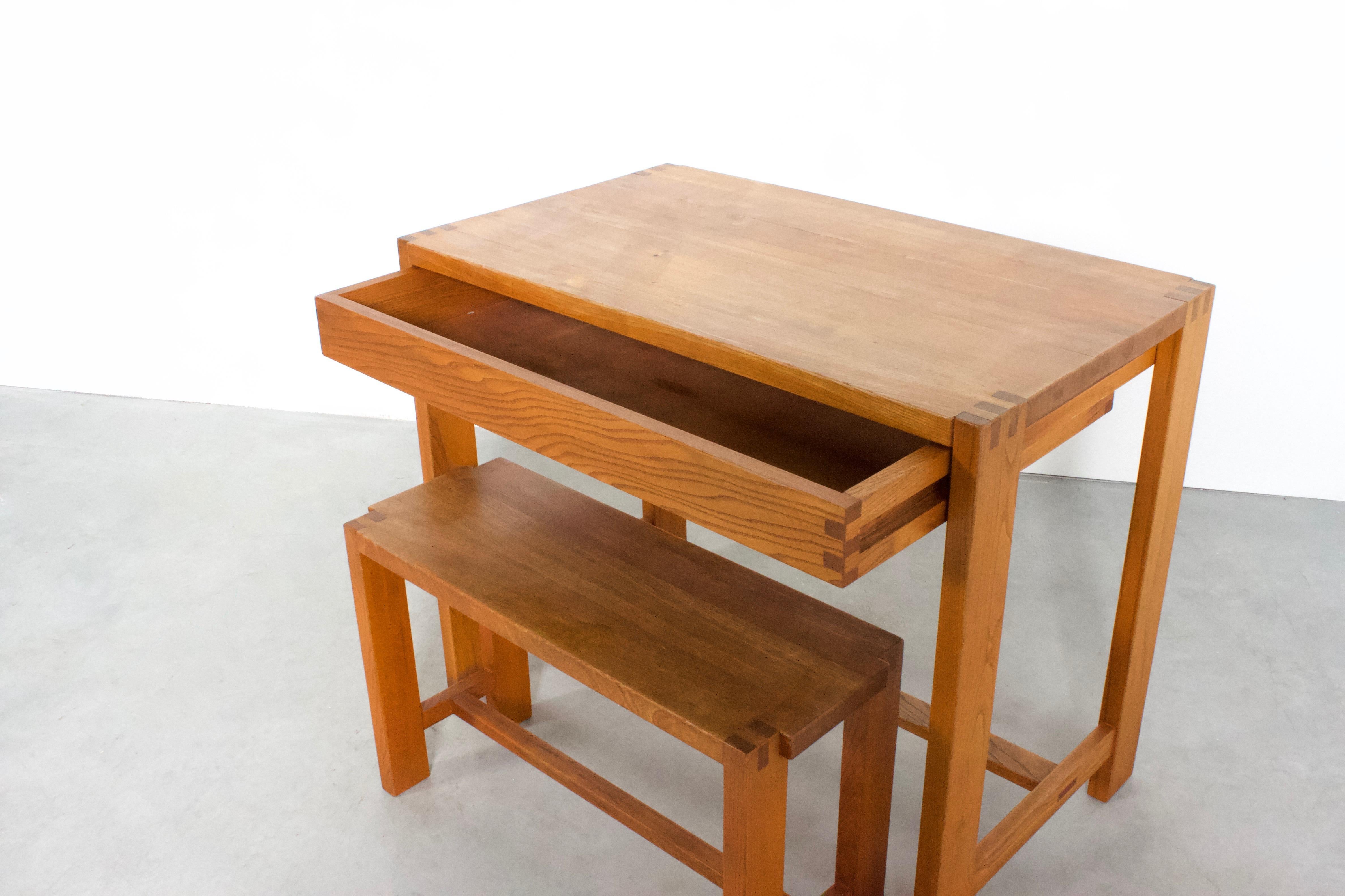 Mid-Century Modern Desk with Stool by Pierre Chapo in Solid Elmwood, France, 1965