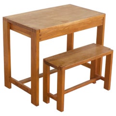 Vintage Desk with Stool by Pierre Chapo in Solid Elmwood, France, 1965