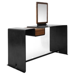 Desk with Vanity Organic Modern Contemporary Blackened Steel and Walnut Drawer