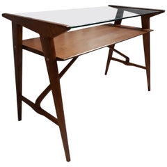 Desk, Wooden Structure and Top in Glass, 1950, Italy