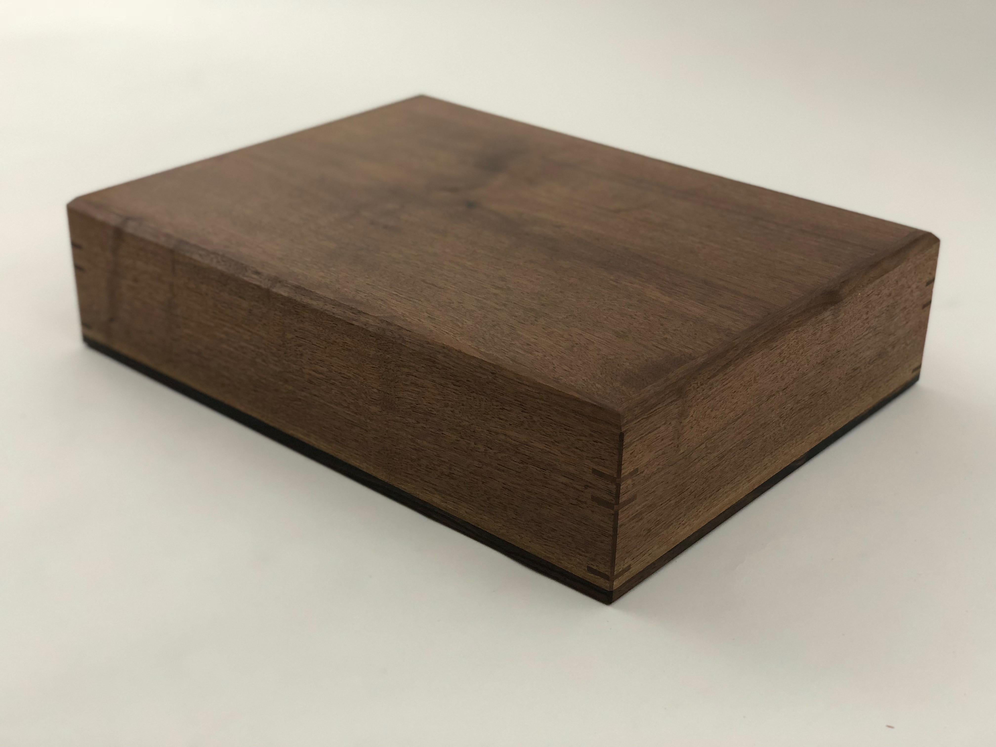 American Desktop Humidor in Walnut with Details in Ebony Featuring a Suede Base For Sale