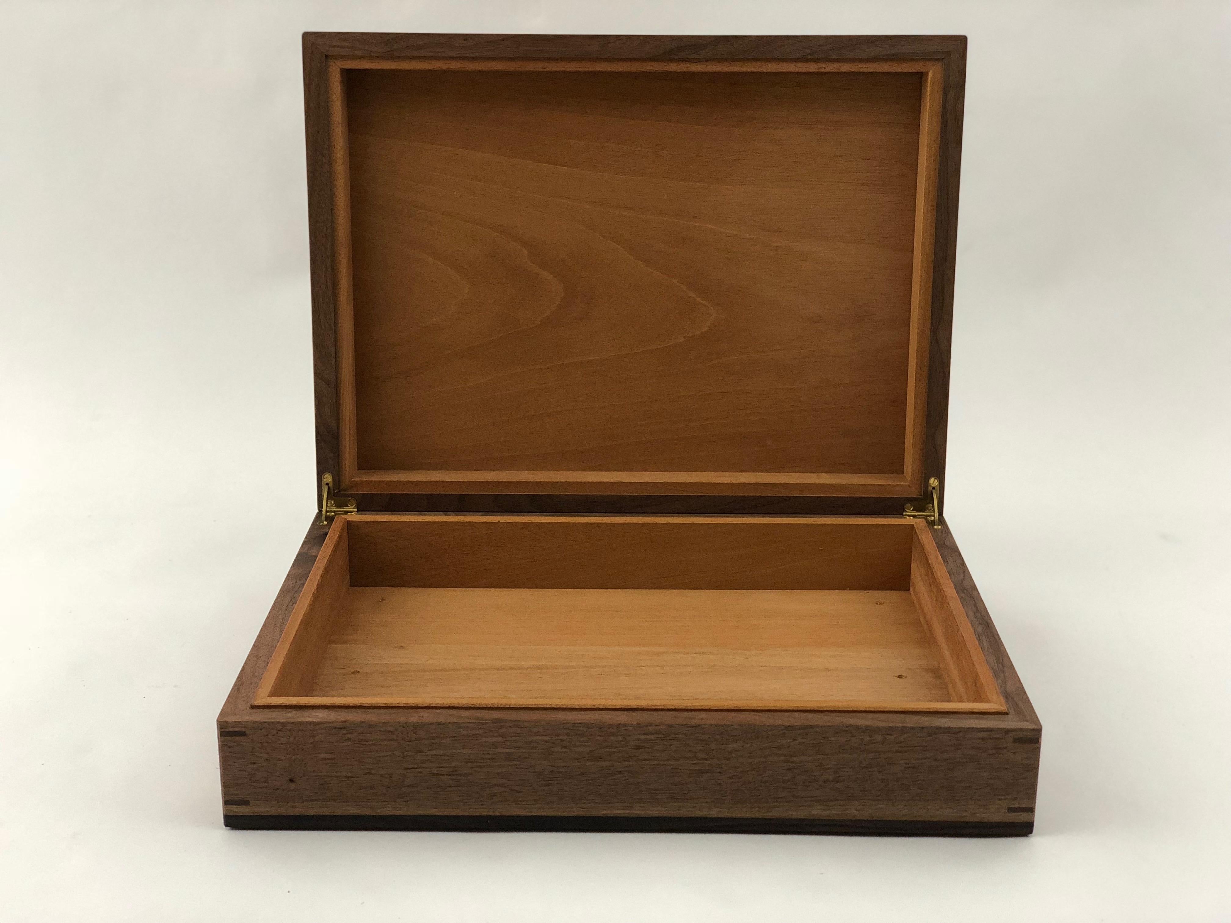 Desktop Humidor in Walnut with Details in Ebony Featuring a Suede Base For Sale 1