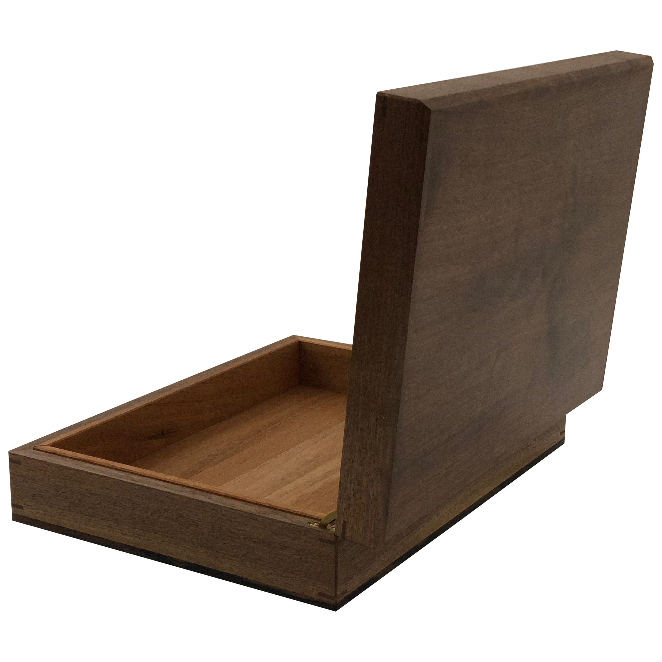 Desktop Humidor in Walnut with Details in Ebony Featuring a Suede Base For Sale