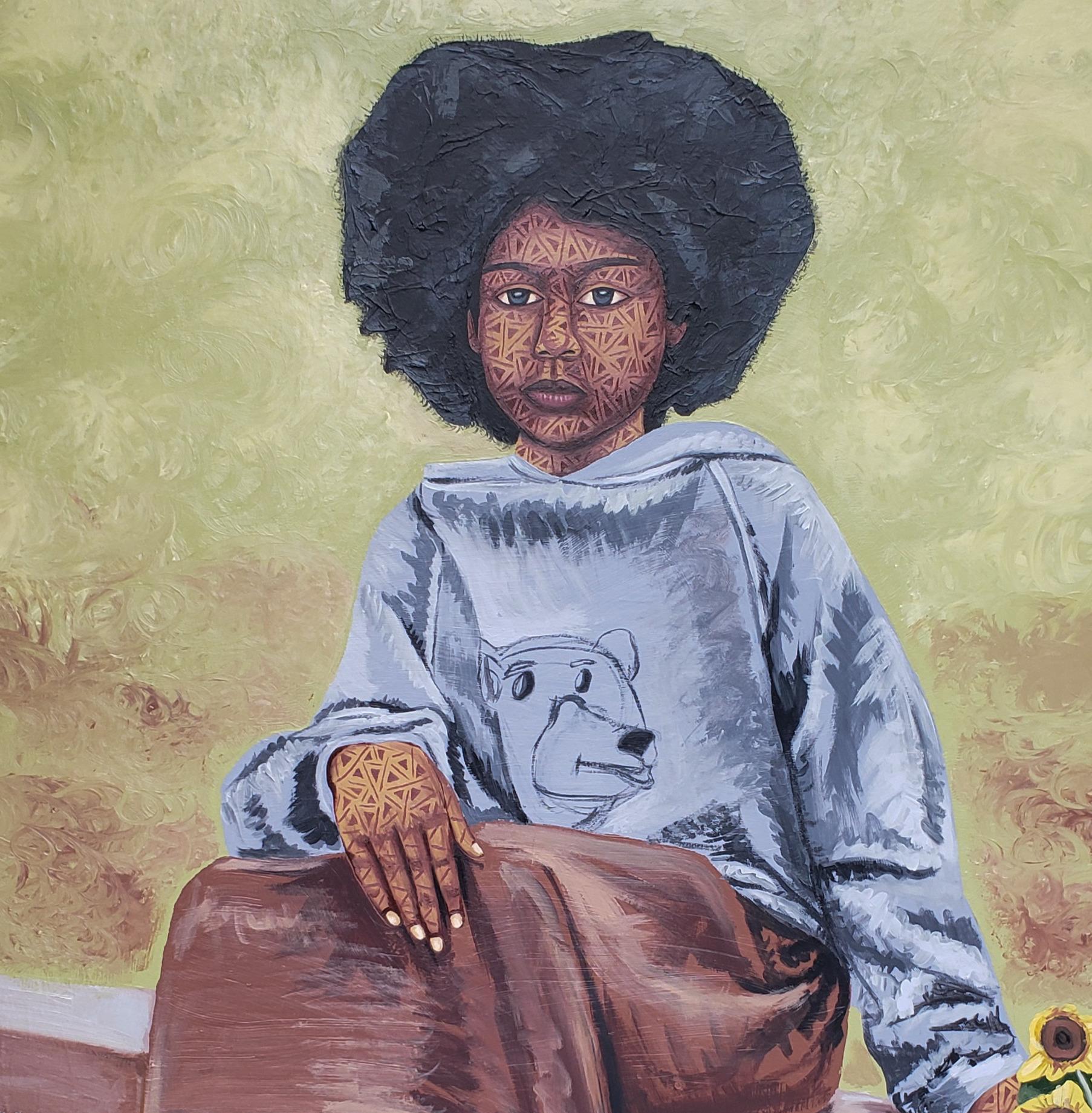 Viaggio nel prato - Portrait Painting Marrone di Desmond Akindoju
