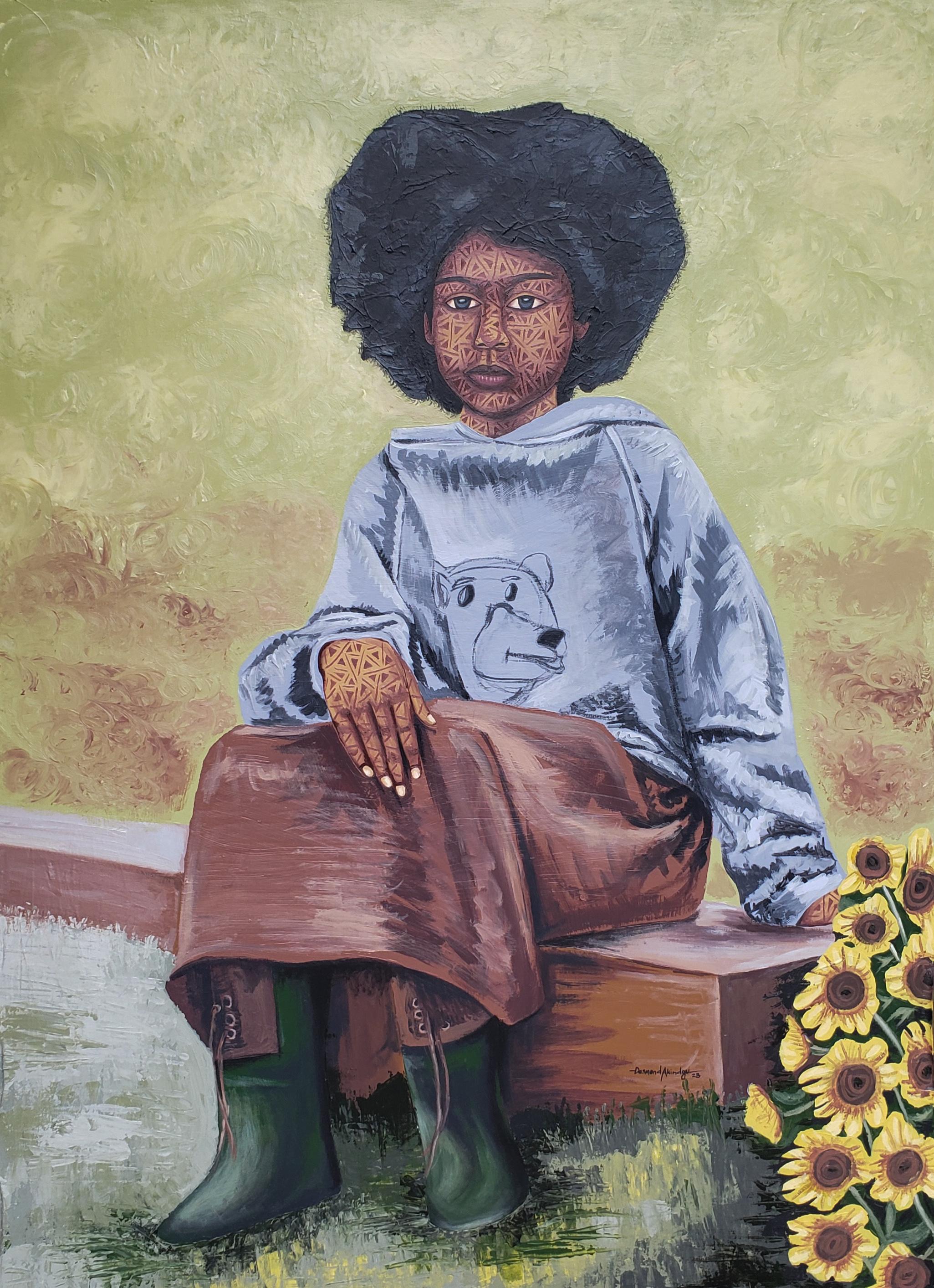 Desmond Akindoju Portrait Painting – Wiese Reise 