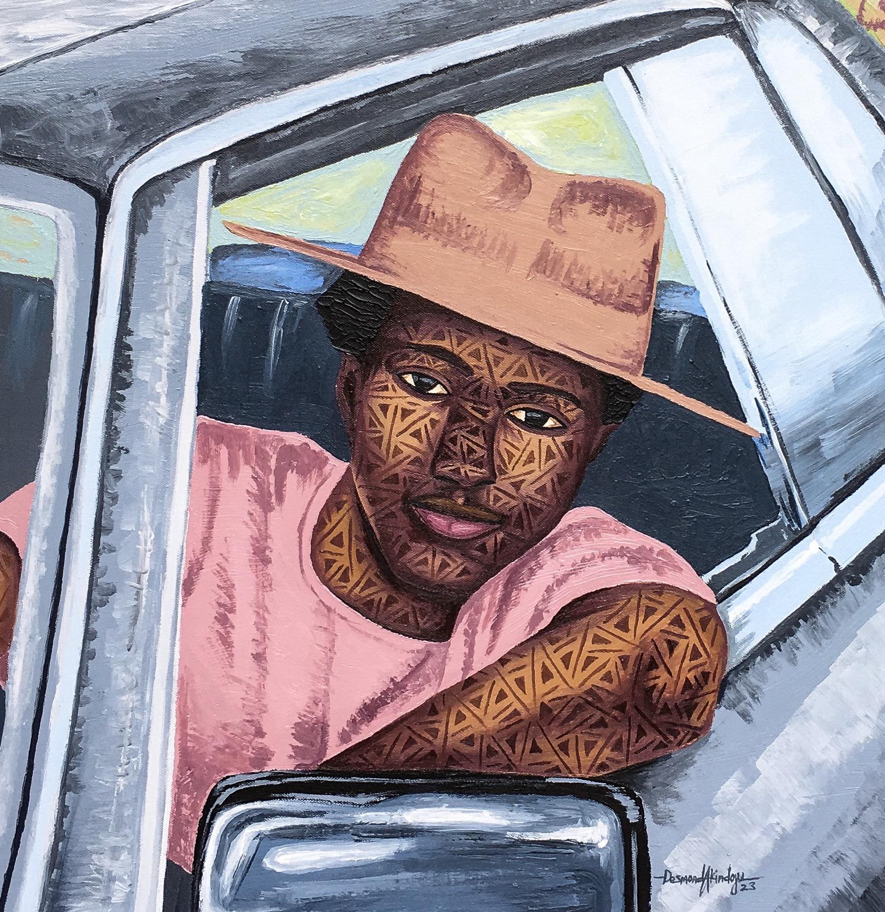 L'auto di mio padre 1 - Figurative Painting Grigio di Desmond Akindoju