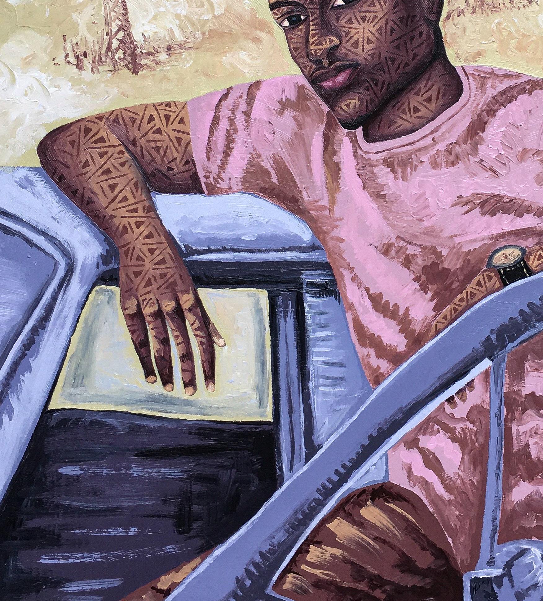 L'auto di mio padre 2 - Portrait Painting Grigio di Desmond Akindoju
