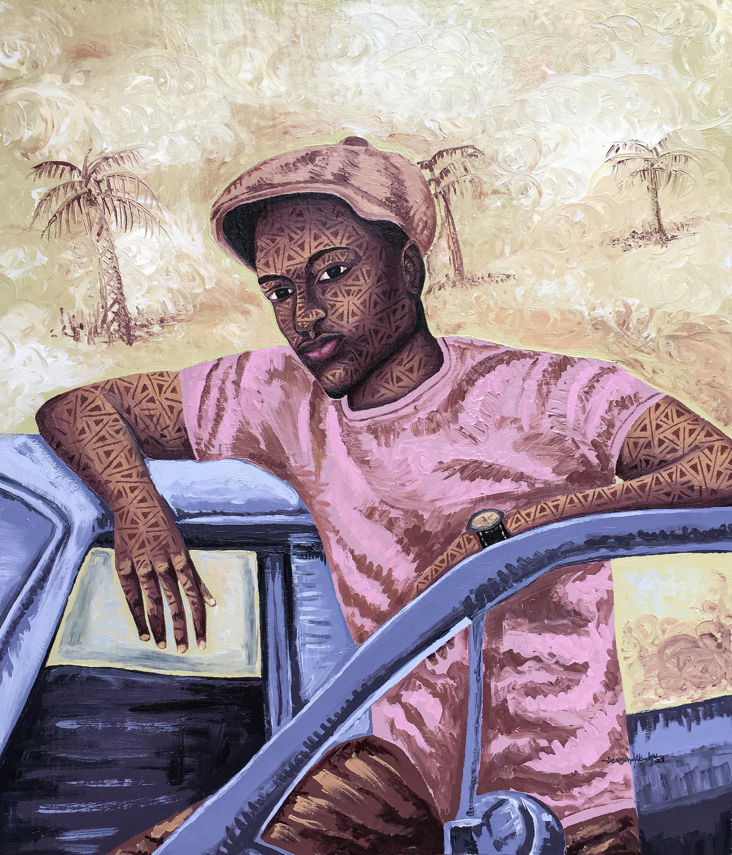 Figurative Painting Desmond Akindoju - La voiture de mon père 2