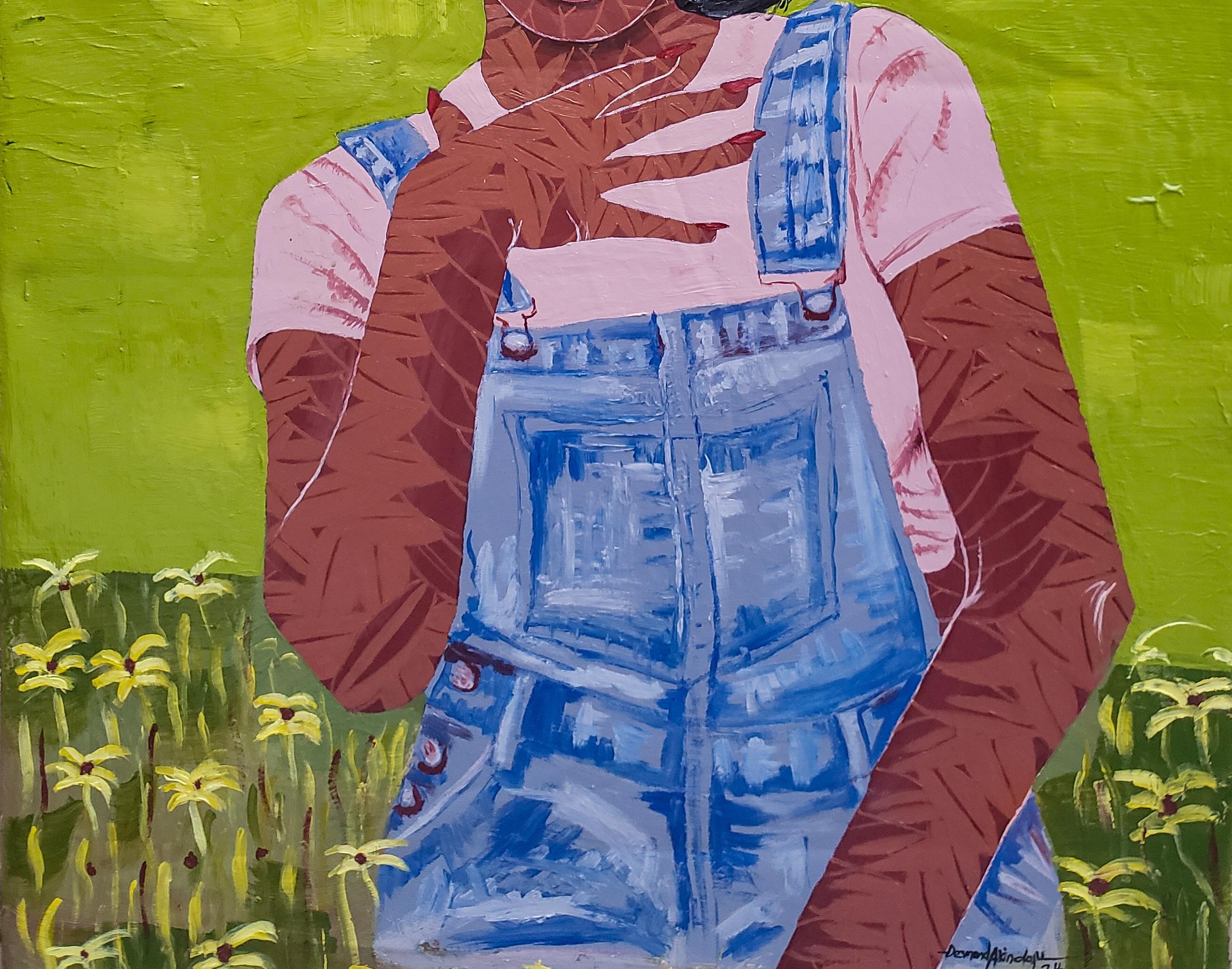 Tranquil Blossom - 21e siècle, AM Contemporary, Portrait figuratif, Femme, Plante - Contemporain Painting par Desmond Akindoju