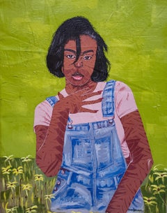 Flor Tranquila - Siglo XXI, Contemporáneo, Retrato Figurativo, Mujer, Planta