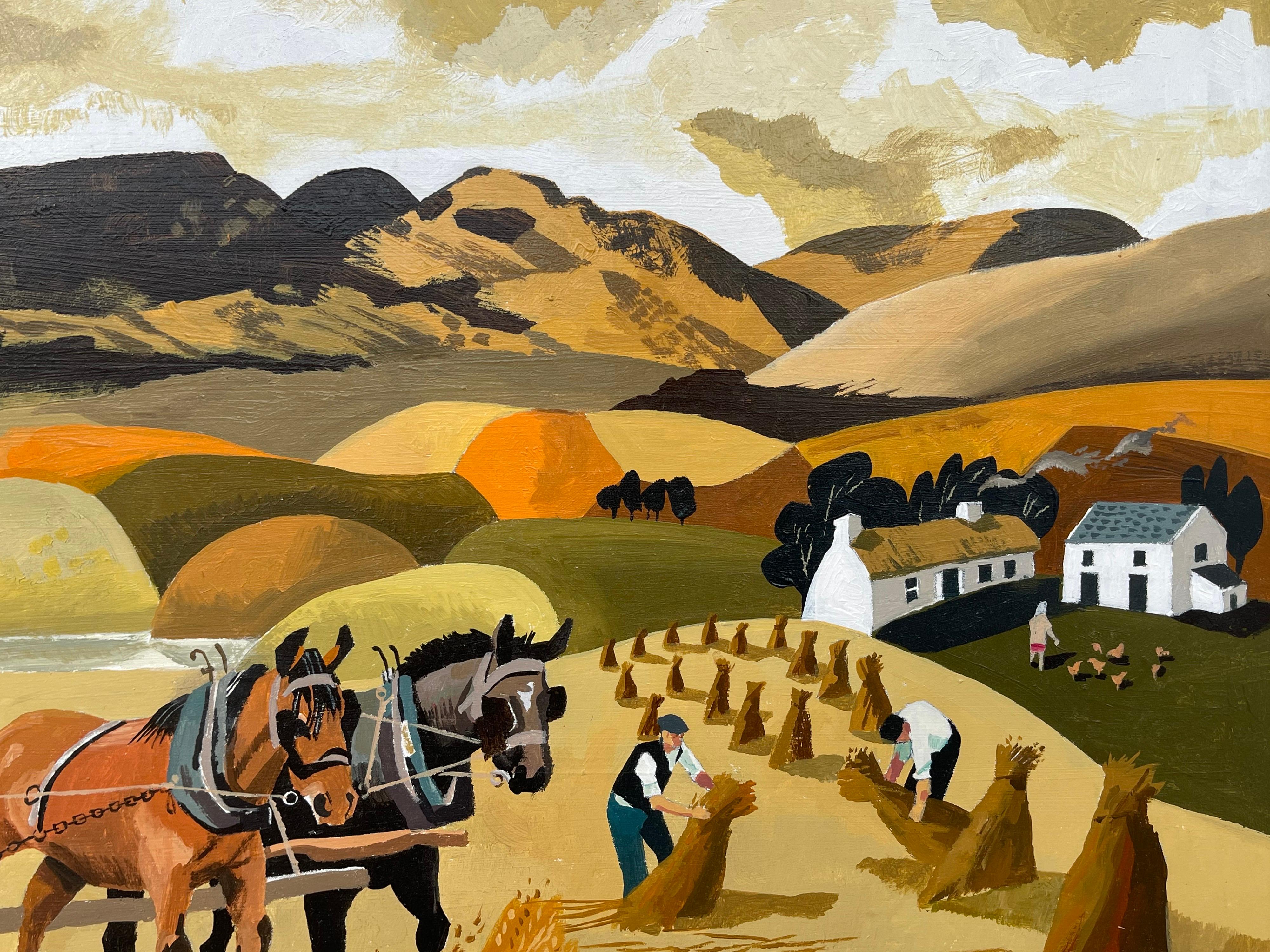 Paysage abstrait de chevaux à Cornfield aux couleurs chaudes d'un artiste irlandais moderne en vente 5