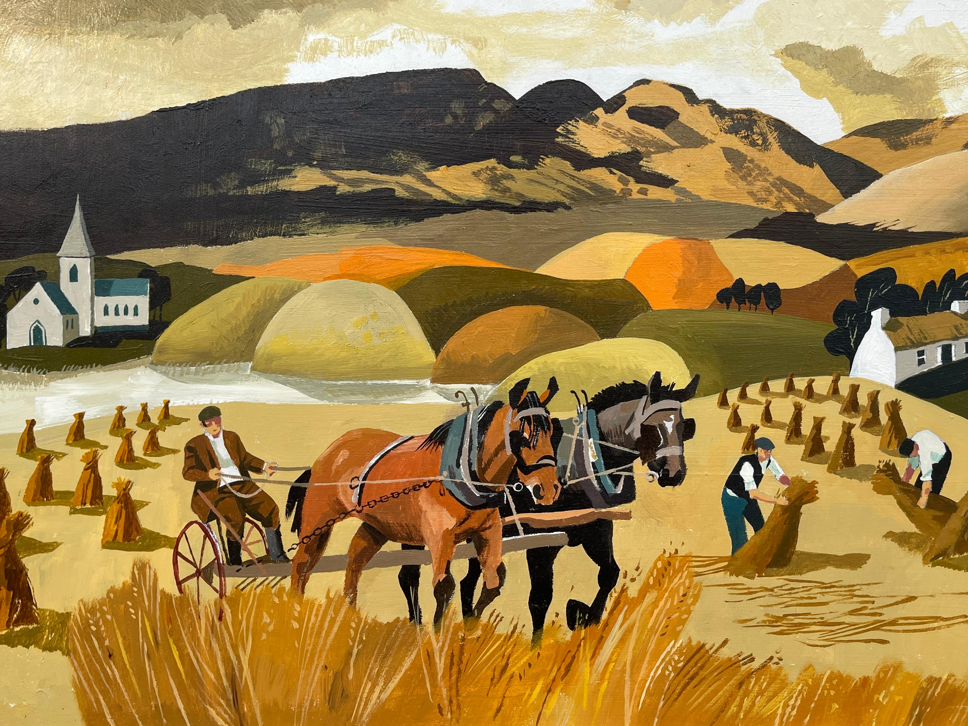 Paysage abstrait de chevaux à Cornfield aux couleurs chaudes d'un artiste irlandais moderne en vente 6