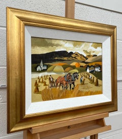Abstract Landscape of Horses in Cornfield in Warm Colours by Modern Irish Artist