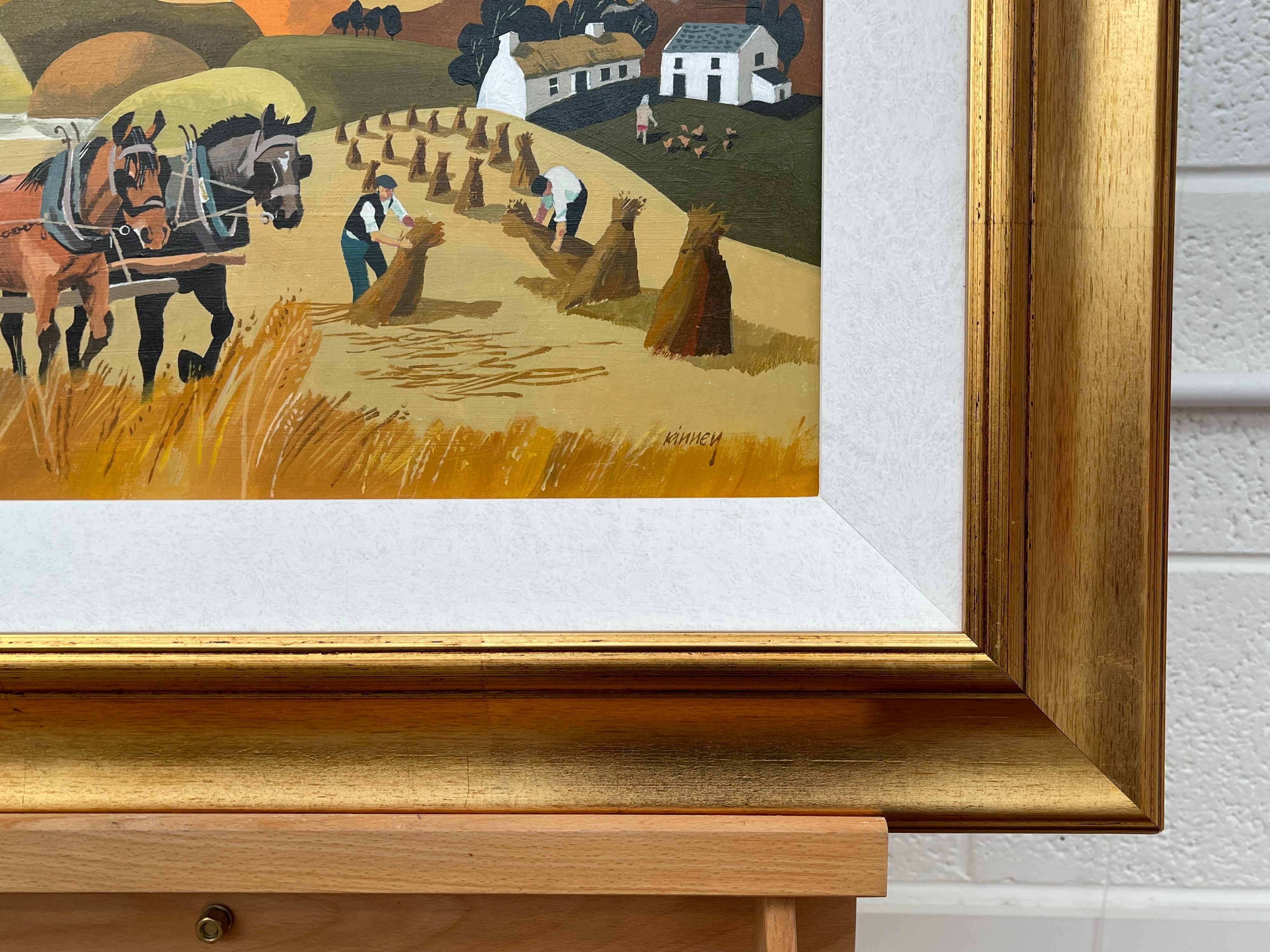 Paysage abstrait de chevaux à Cornfield aux couleurs chaudes d'un artiste irlandais moderne en vente 1