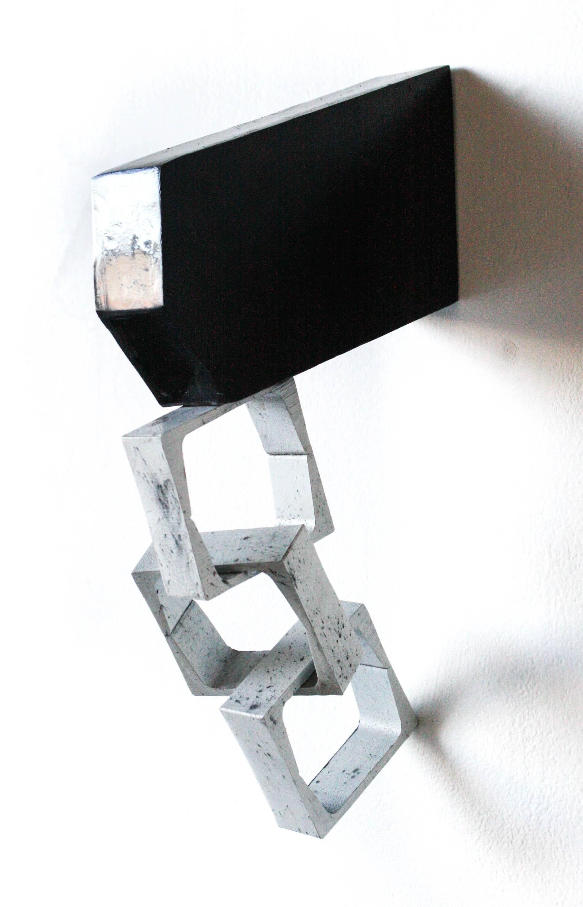 Desmond Lewis Abstract Sculpture - Comeback- Paint, Steel, Chain, Sculpture, Wall Mounted, Black, Gray