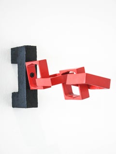 Handshake- Plastic, Spray Paint, Steel, Red, Chain, Sculpture, Wall Mounted