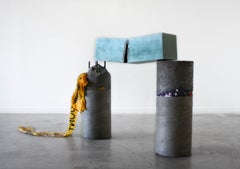 Tryin' to holla but it tore up- Blue, Gray, Yellow, Freestanding, Sculpture