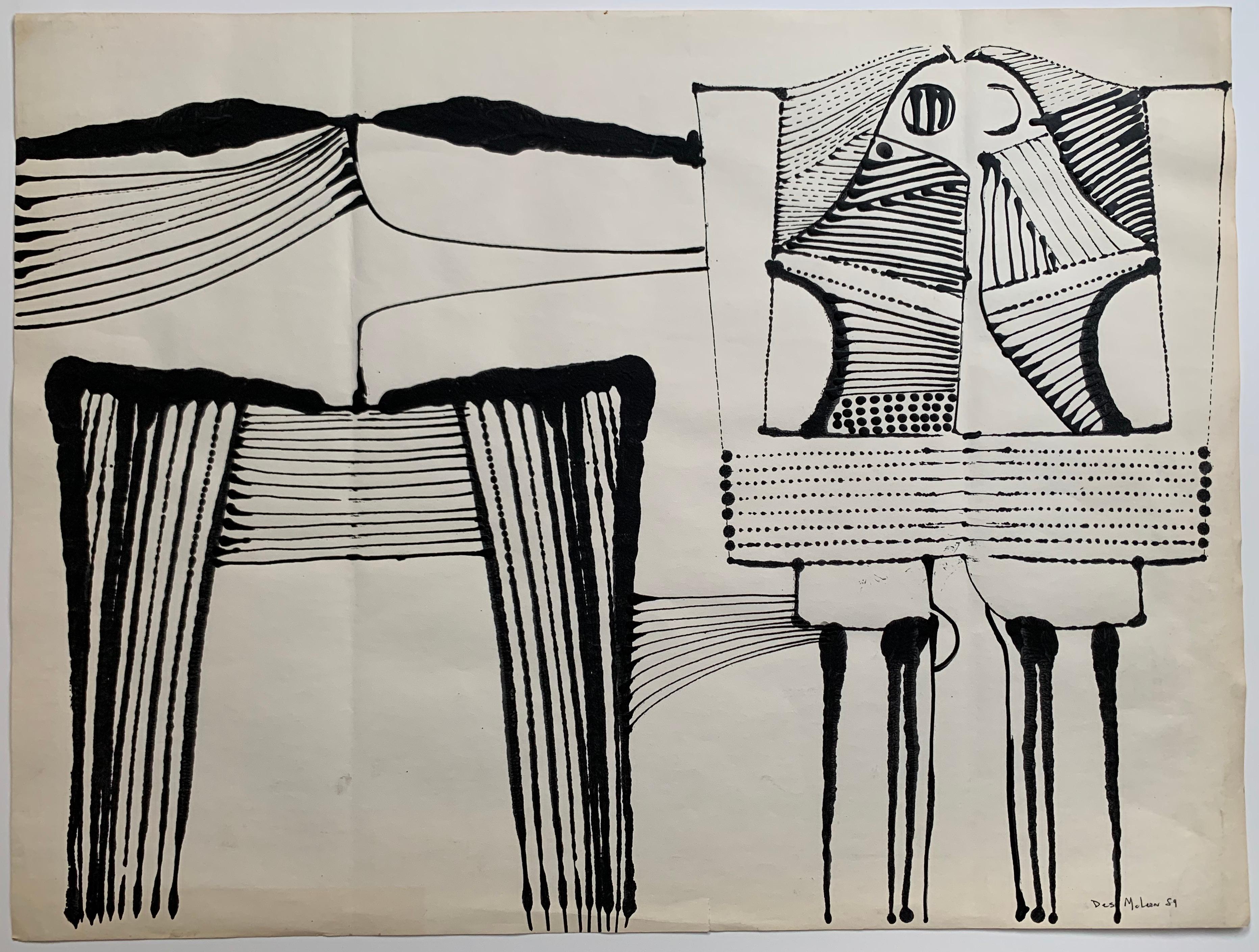 Eccezionale suite espressionista astratta di 4 composizioni dell'artista americano Desmond McLean (1929-2015). Senza titolo, 1959. Ognuno dei quattro dipinti è composto da inchiostro e gouache su carta; ogni foglio misura 18 x 24 pollici. La carta