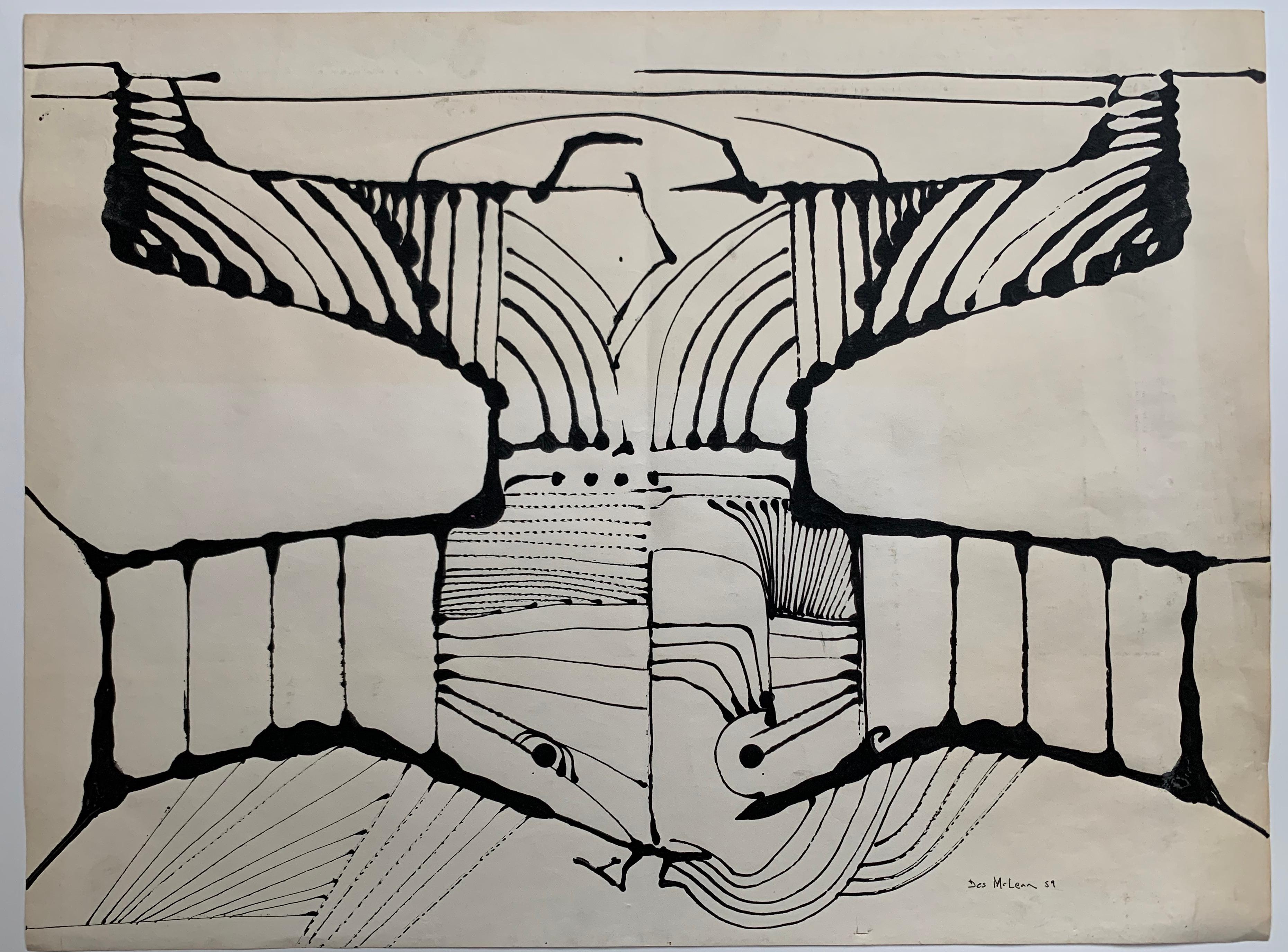 Outstanding abstract expressionist suite of 4 compositions by American artist, Desmond McLean (1929-2015). Untitled, 1959. Each of the four paintings is ink and gouache on paper, each sheet measures 18 x 24 inches. Paper exhibits some unintended