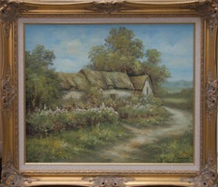 Desmond North - 20th Century Oil, Thatched Cottage in Landscape
