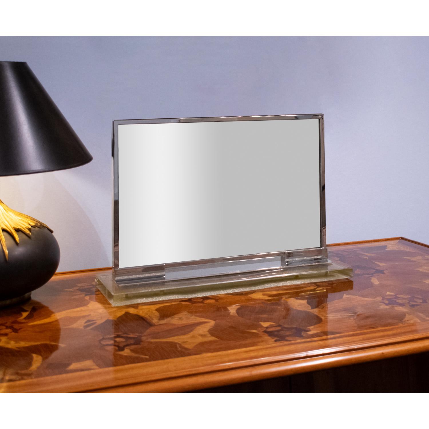 Silver Plate DESNY Rare and Important Vanity Mirror ca. 1930 For Sale