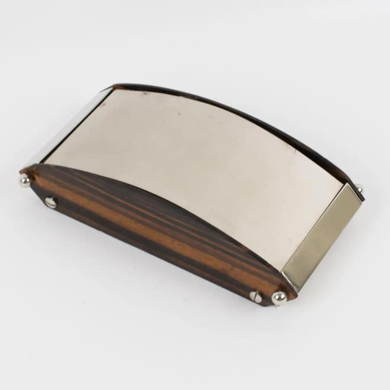 Mid-20th Century Maison Desny Style Art Deco Box Macassar Wood and Chrome, France 1930s For Sale