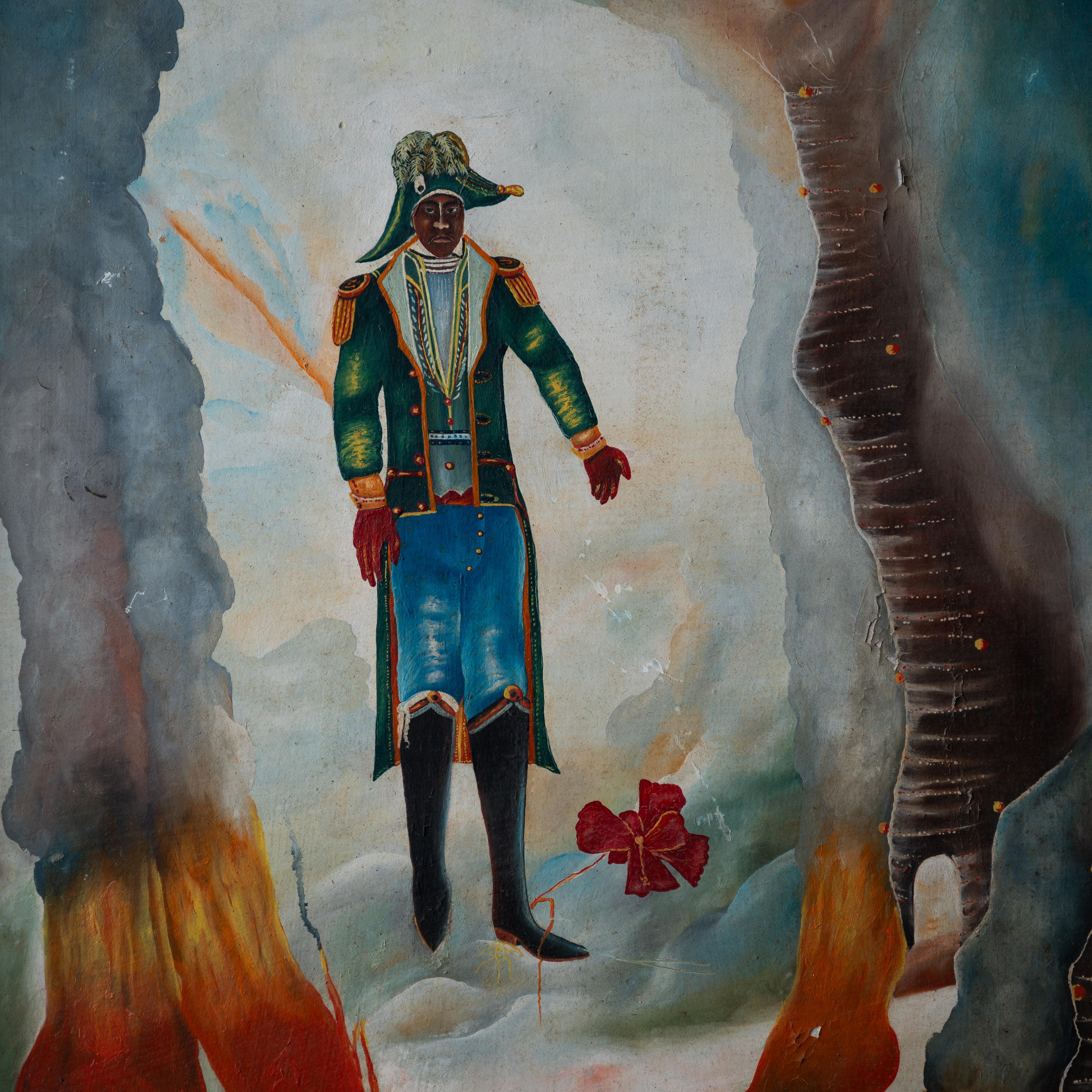 Dessalines dans la douleur - Peinture haïtienne, 1986 Bon état - En vente à Savannah, GA