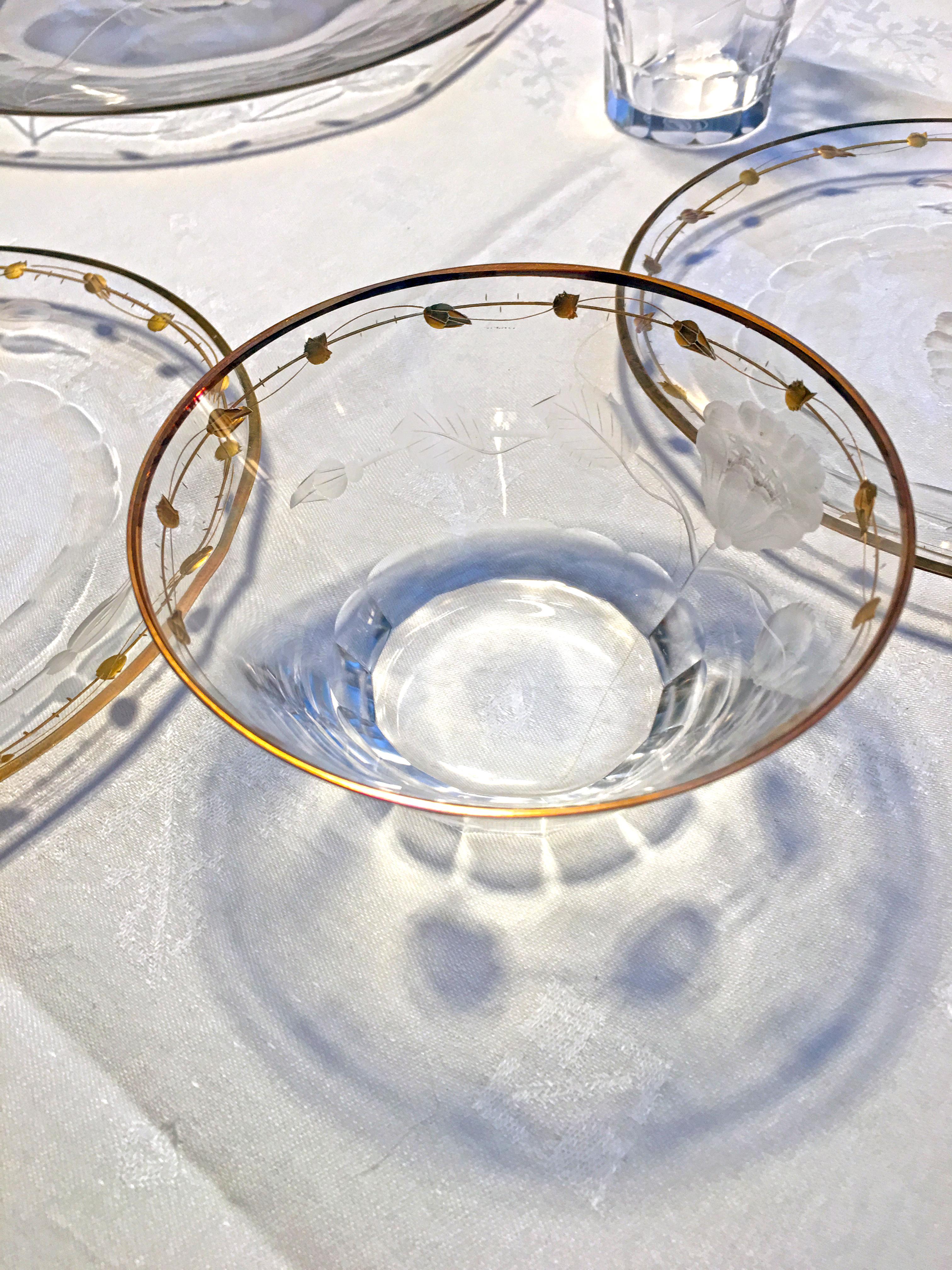 These are 6 rare dessert bowls of hand blown crystal made by Moser in the ever popular Art Nouveau 