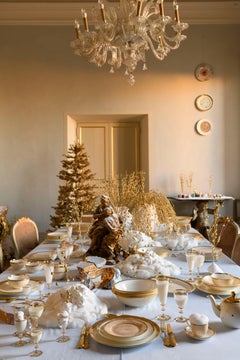 Dessert Coupe Plate Cream Enamel Golden Edge Hand Painted Porcelain Made Italy