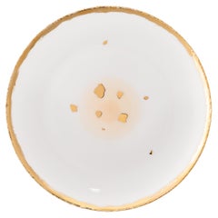 Assiette Coupe Dessert Blanc Émail Bord Doré Porcelaine Peinte à la Main Fait en Italie