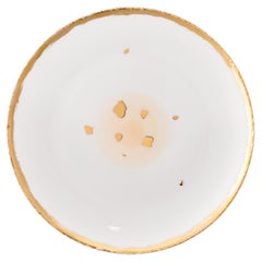 Piatto da dessert in porcellana dipinta a mano con smalto bianco e bordo dorato Hand Made Italy