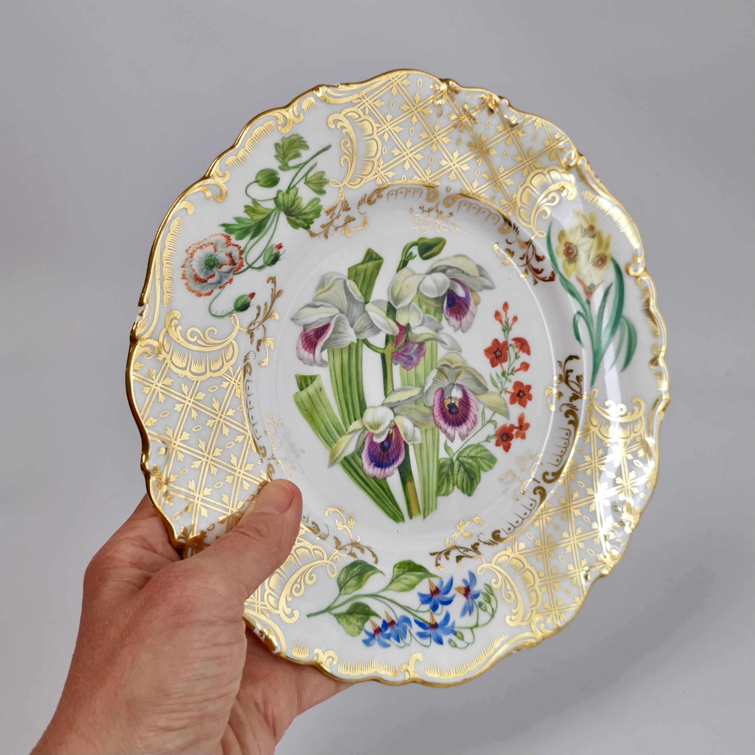 This is a stunning dessert plate made by Ridgway some time between 1845 and 1850. It would have belonged to a large dessert service. The plate is beautifully shaped and has a rich decoration of lavish gilt and stunning hand painted flowers.

I