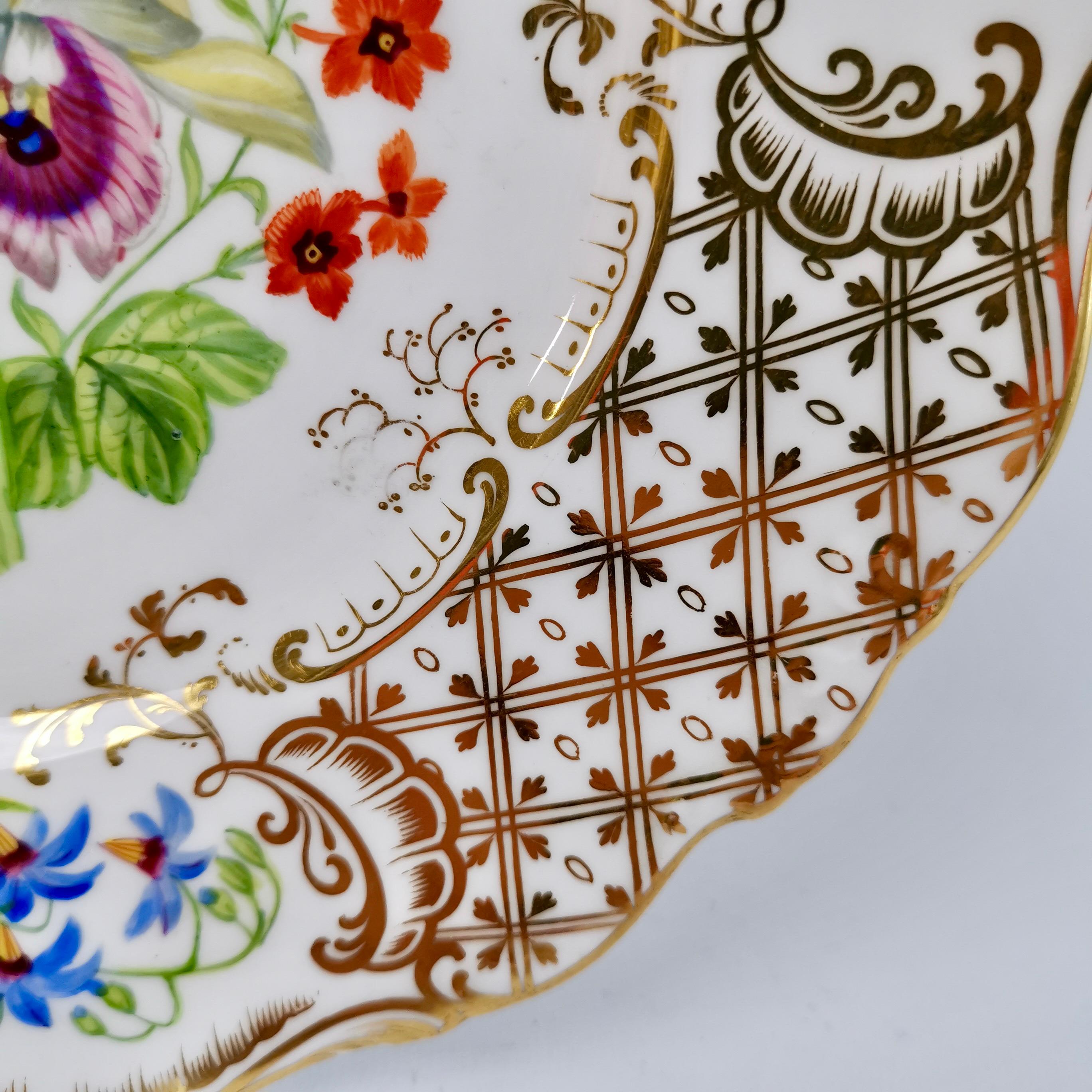 Porcelain Dessert Plate Ridgway, Sublime Flowers and Gilt, Victorian 1845-1850
