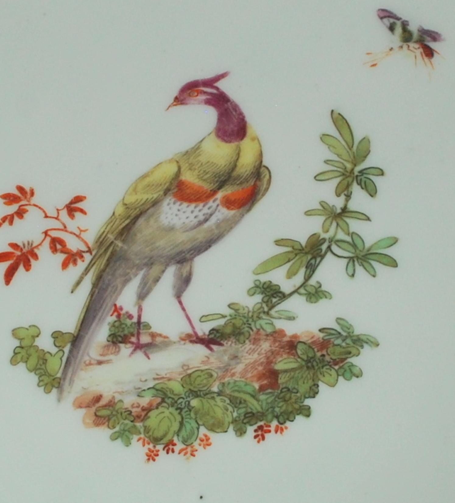 Rococo Assiette à dessert avec oiseau fantaisie, ancre en or de Chelsea, vers 1765 en vente