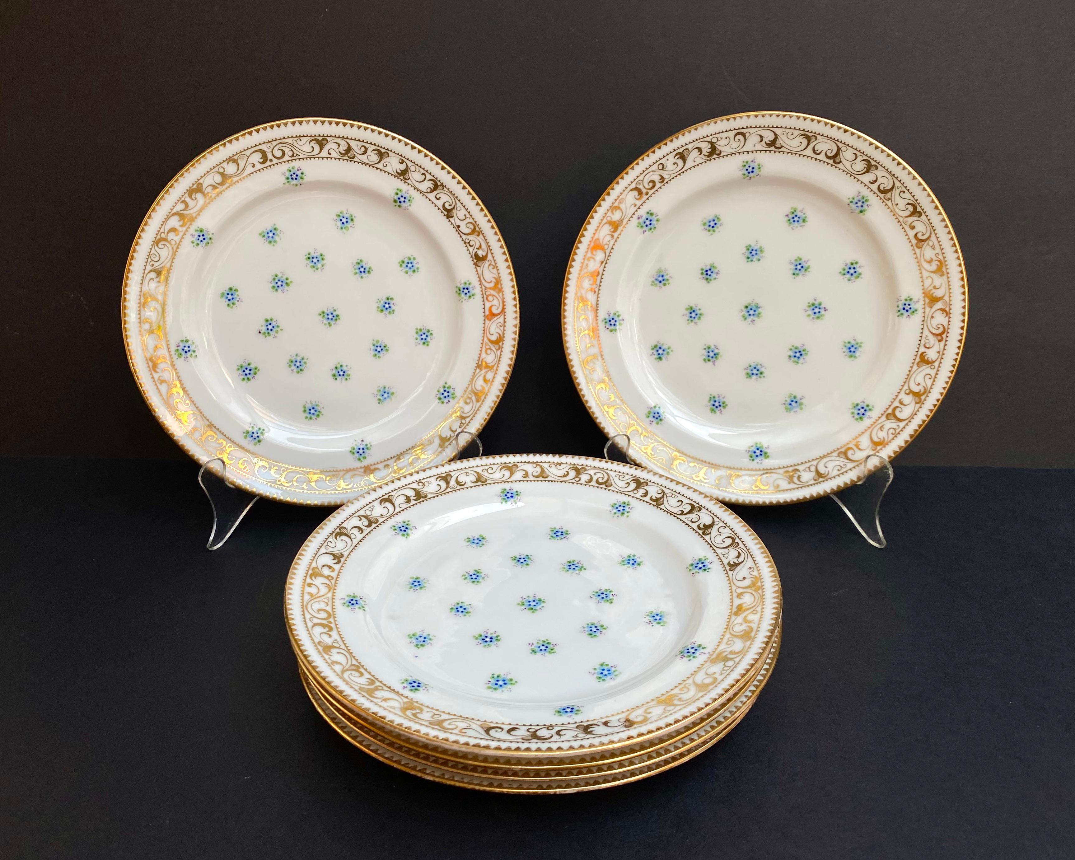 Dessert Plates Antique Set 6 Hand-Painted Plates in Porcelain France, 1930s In Excellent Condition In Bastogne, BE