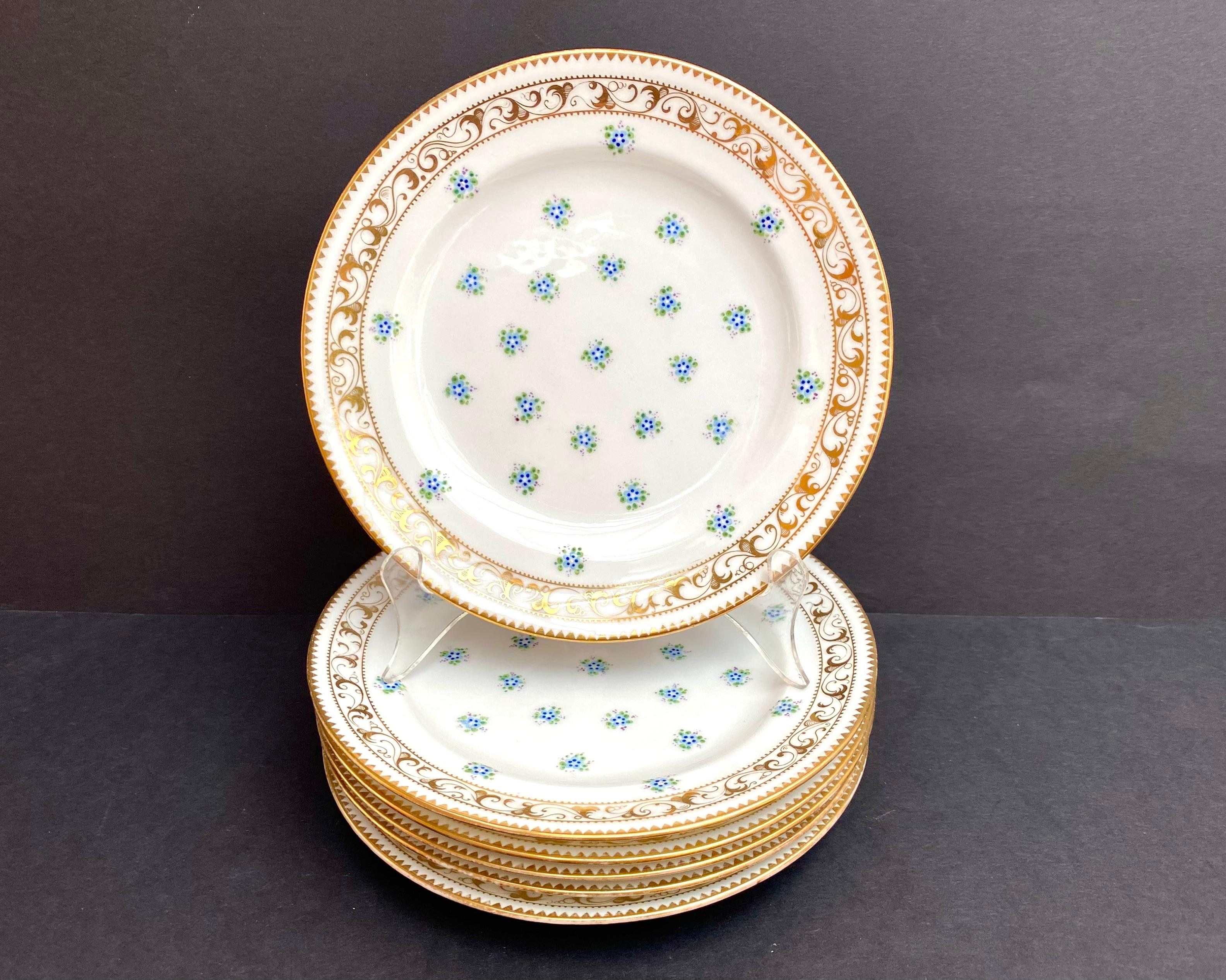 Dessert Plates Antique Set 6 Hand-Painted Plates in Porcelain France, 1930s 1