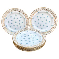 Dessert Plates Antique Set 6 Hand-Painted Plates in Porcelain France, 1930s