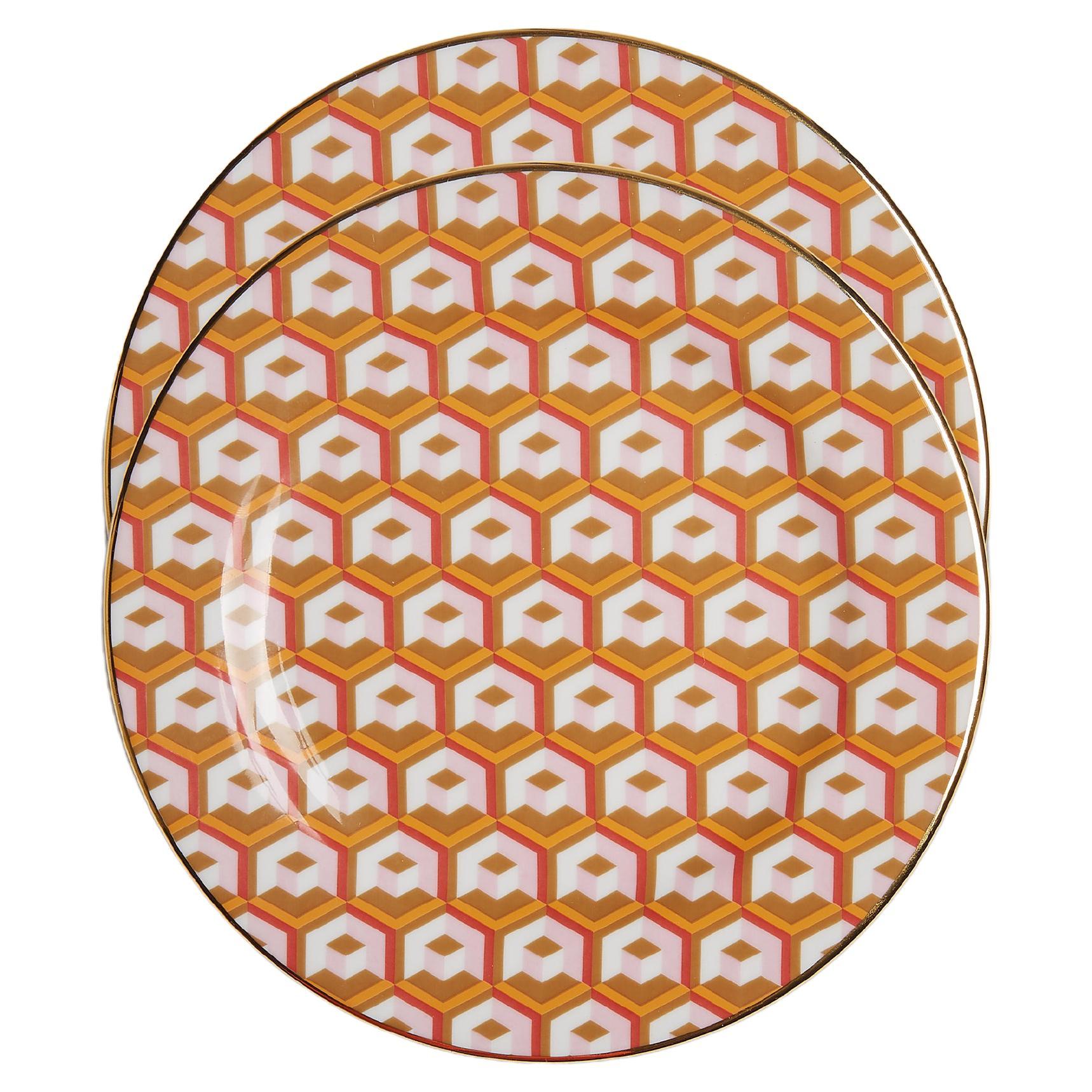 Dessert Plates Set of 2 Cubi Oro Print, 100 Porcelain by La DoubleJ