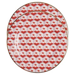 Dessert Plates Set of 2 Cubi Rosso Print, 100% Porcelain by La DoubleJ