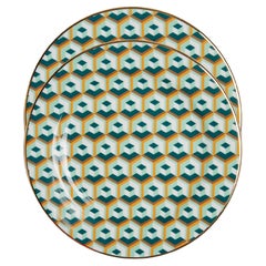 Dessert Plates Set of 2 Cubi Verde Print, 100% Porcelain by La DoubleJ
