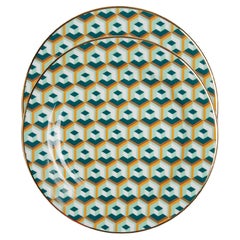 Dessert Plates Set of 2 Cubi Verde Print, 100% Porcelain by La DoubleJ