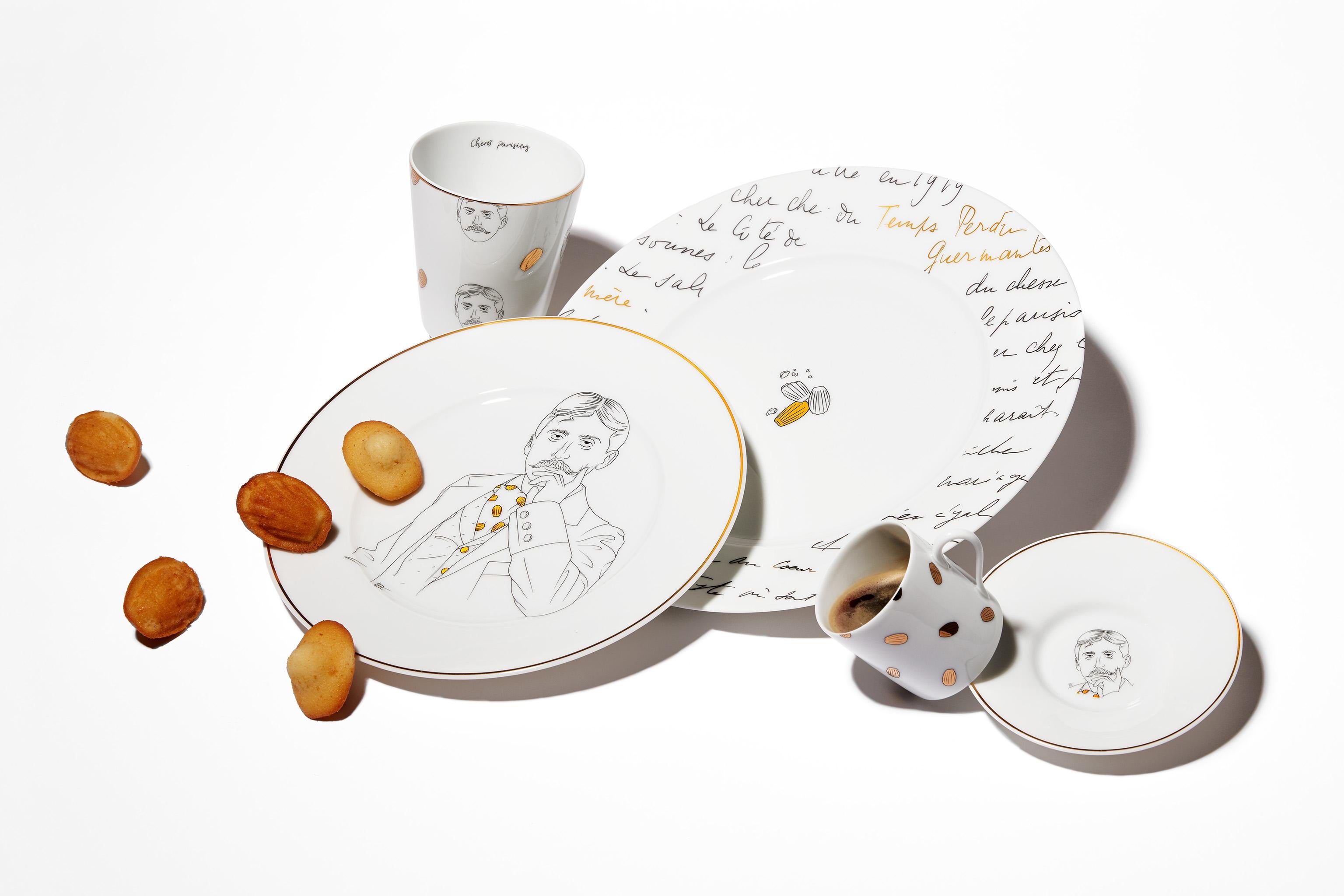 Modern Dessert Porcelain Gold Plate, Parisian Style Marcel Proust