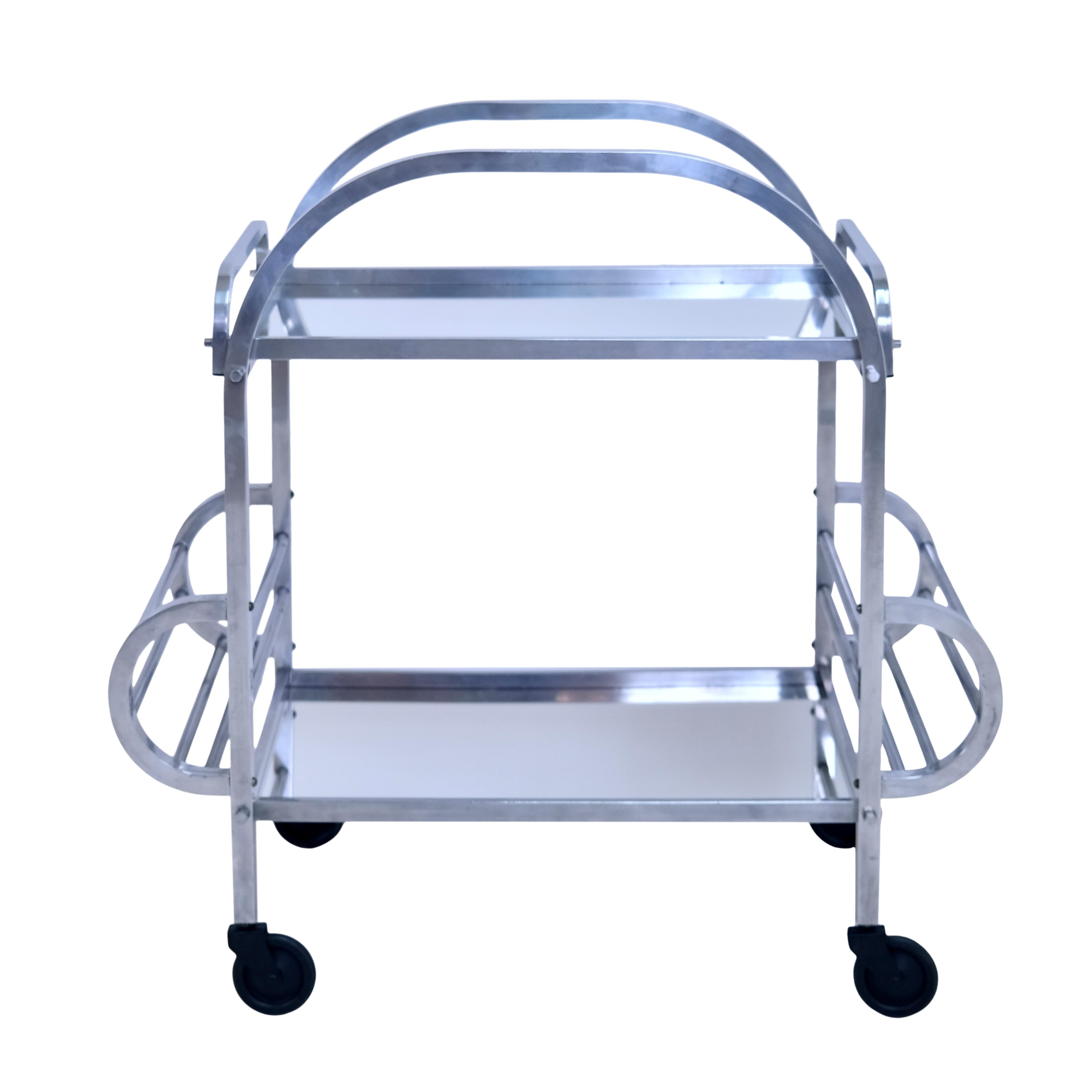 Dessert Roulante French Art Deco Bar Cart in Aluminium with Removable Tray In Good Condition In Ulm, DE