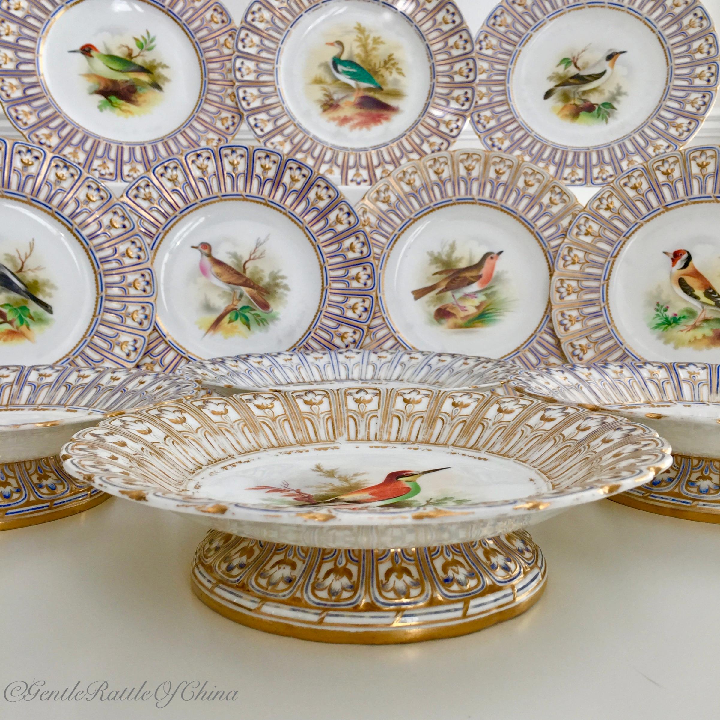 Mid-19th Century Minton Porcelain Dessert Service, Named Birds by Joseph Smith, Victorian 1851